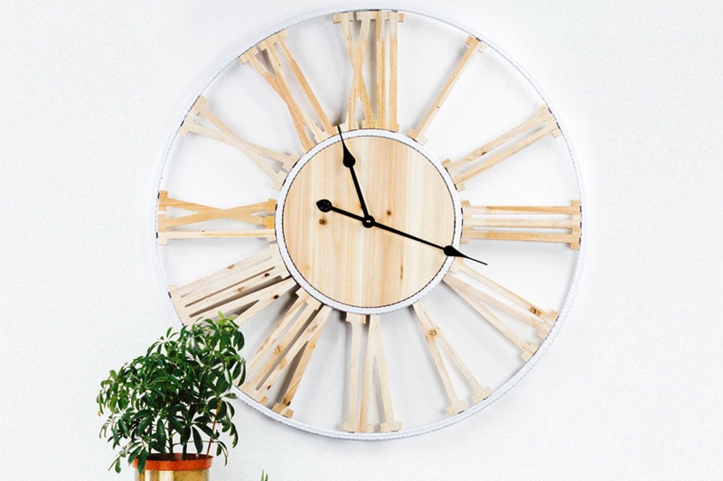 Oversized Wall Clock Farmhouse Antiqued Whitewash Wood Roman Numerals