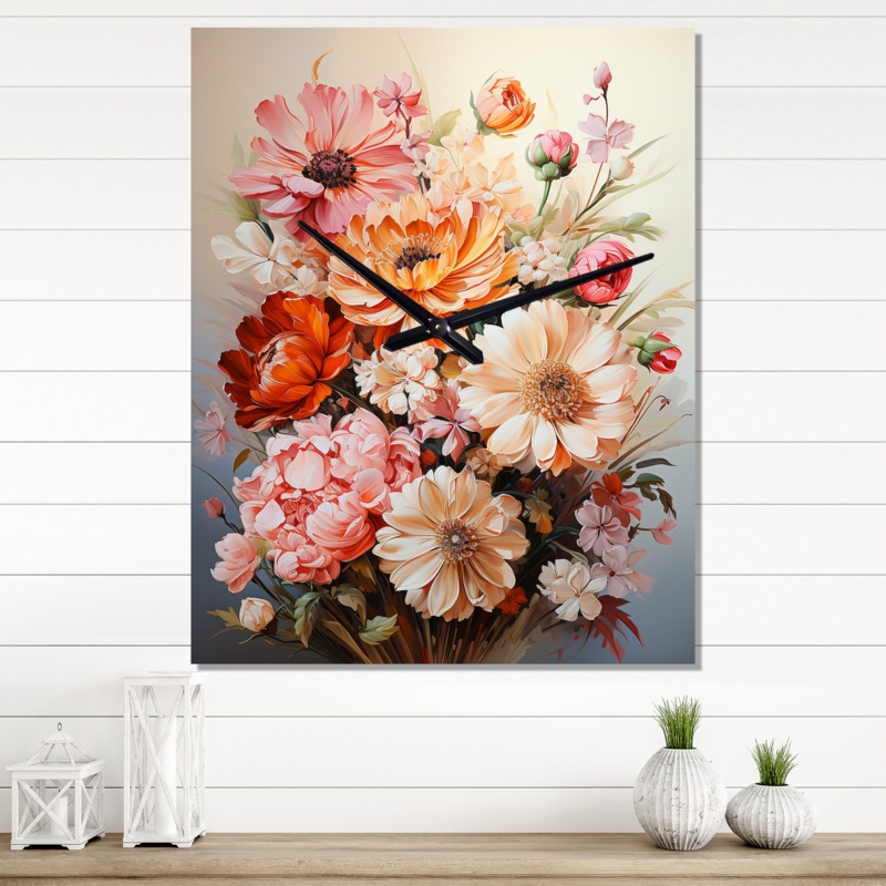 Oversized Wall Clock, Floral Butterfly Motif, Roman Numerals