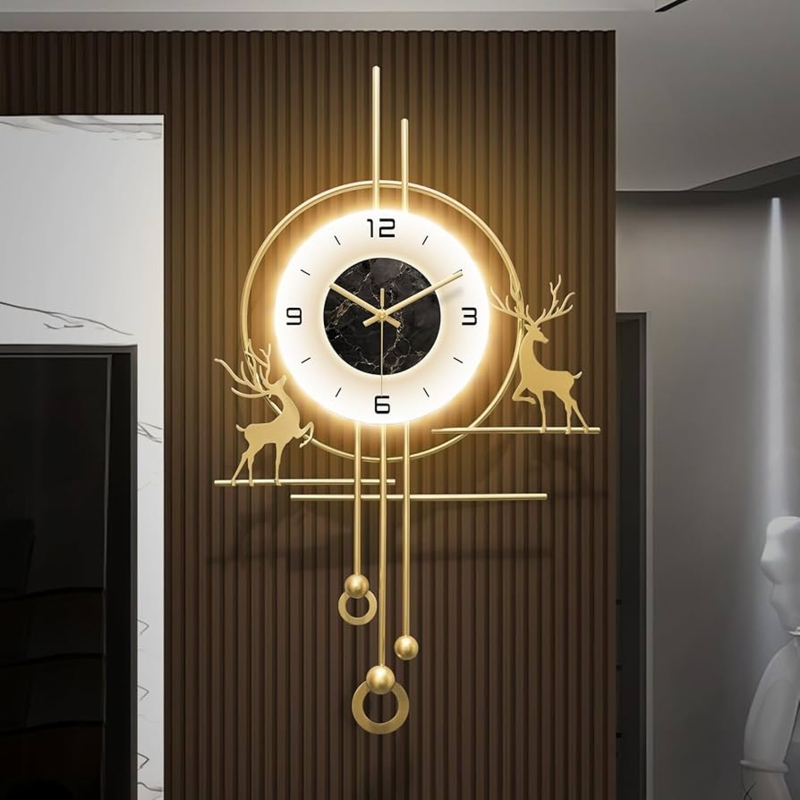 Oversized Wall Clock Gold Halo Lighting Minimalist Hands