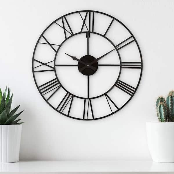 Oversized Wall Clock, Industrial Skeletal Frame with Roman Numerals