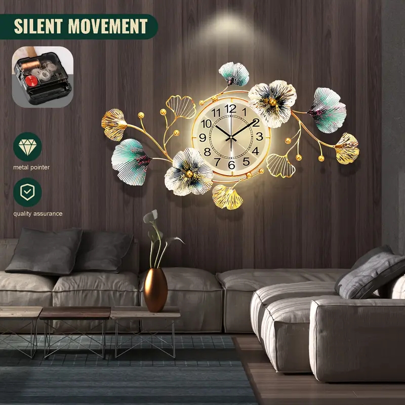 Oversized Wall Clock Integrated LED Minimalist Face Gold Luxury