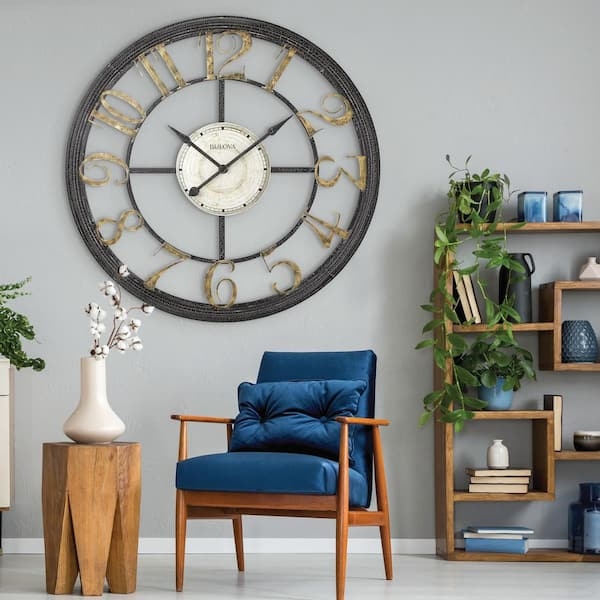 Oversized Wall Clock Multi Step Gold Metal Frame Open Face