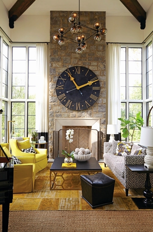 Oversized Wall Clock Roman Numeral Focal Point Transitional Living Room