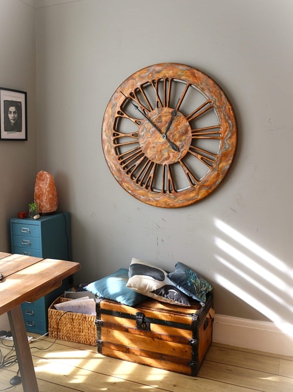 Oversized Wall Clock Skeleton Design Black And Gold Two Tone Finish