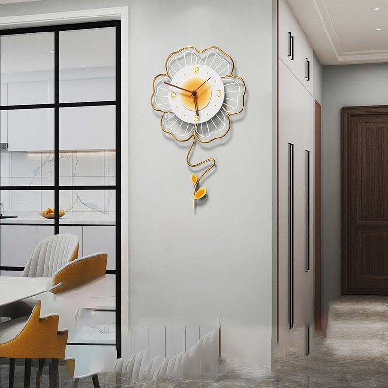 Oversized Wall Clock White Petal Silhouette Minimalist Floral Decor