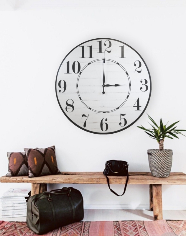 Oversized Wall Clock with Plank Construction and Roman Numerals