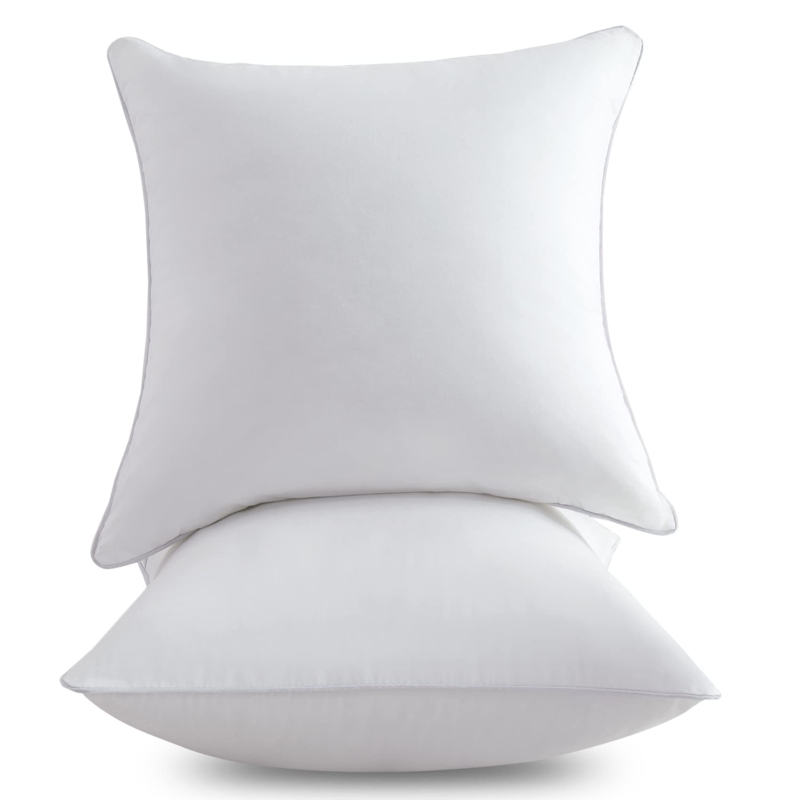 Pack of Two White Pillow Inserts, Square, Piped Edges.