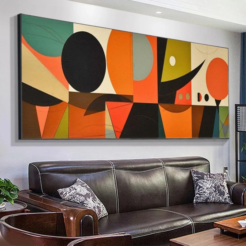 Panoramic Framed Wall Art: Mid-Century Geometric Terracotta Palette