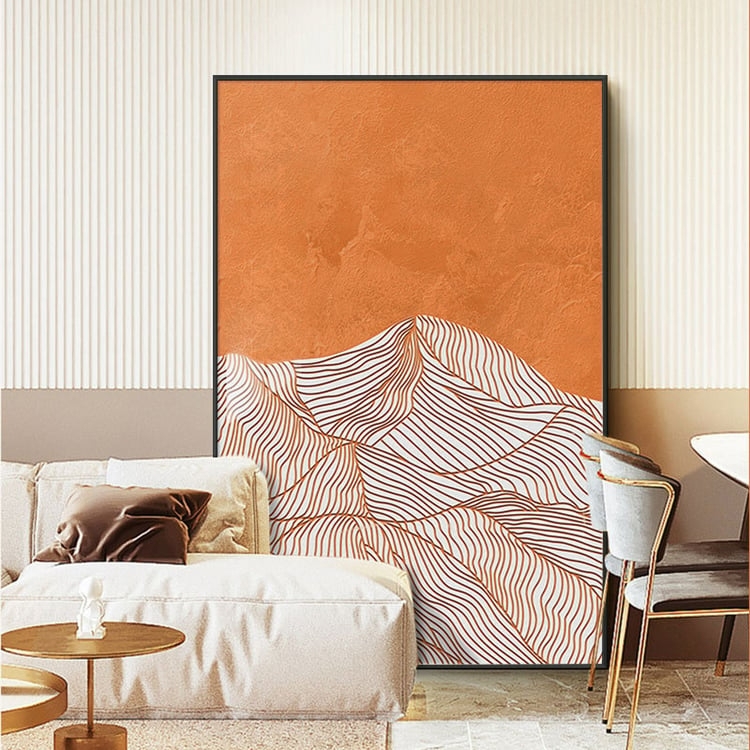 Panoramic Minimalist Wall Art Mountain Landscape Canvas Orange
