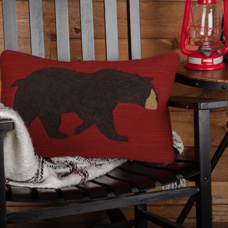 Patchwork Bear Accent Cushion with Rustic Lodge Design