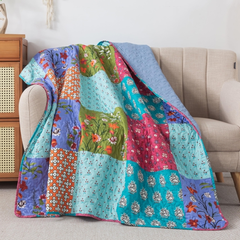 Patchwork Quilt Bright Bohemian Diamond Quilting Vintage Inspired