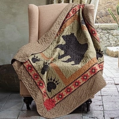 Patchwork Quilt With Bears Throw Blanket Earthy Lodge