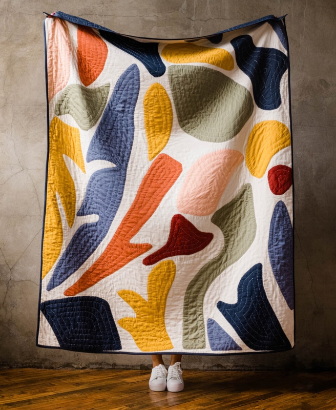 Patchwork Throw Blanket Hand Stitched Geometric Petal Artisanal