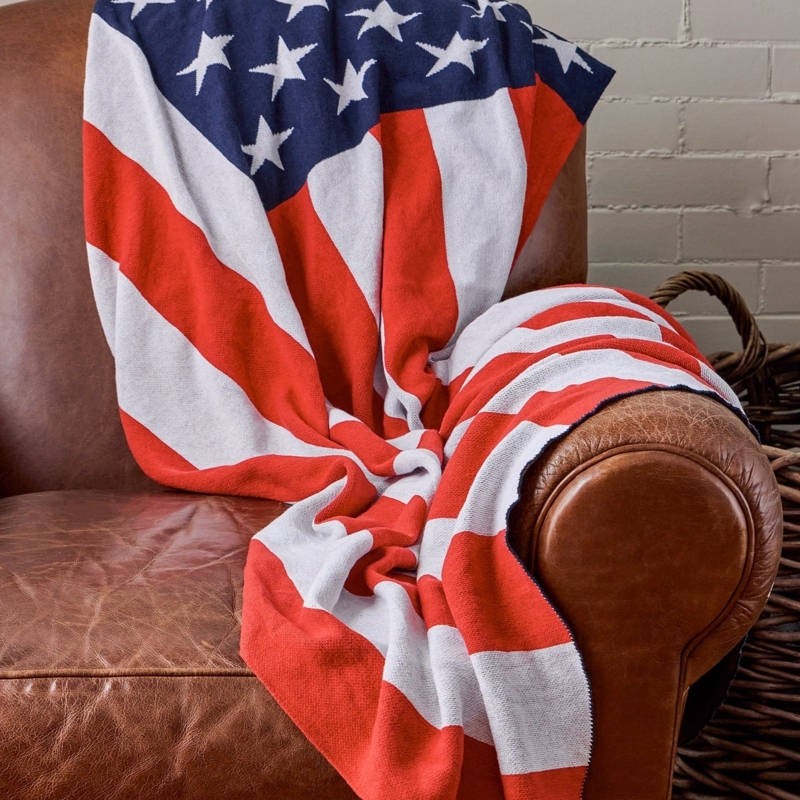 Patriotic Throw Blanket Plush American Flag Print for Outdoor Decor