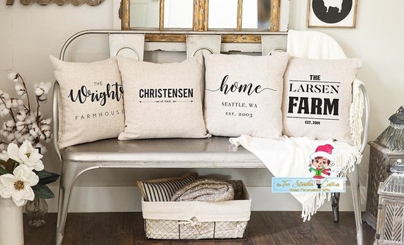 Personalized Throw Pillows with Custom Text on Linen-Like Fabric