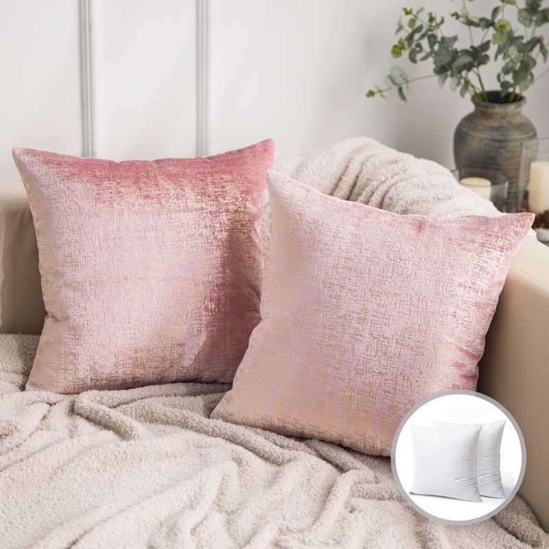 Phantoscope Bronzing Soft Solid Velvet Decorative Throw Pillow for Couch,  Pink, 18" x 18", 2 Pack