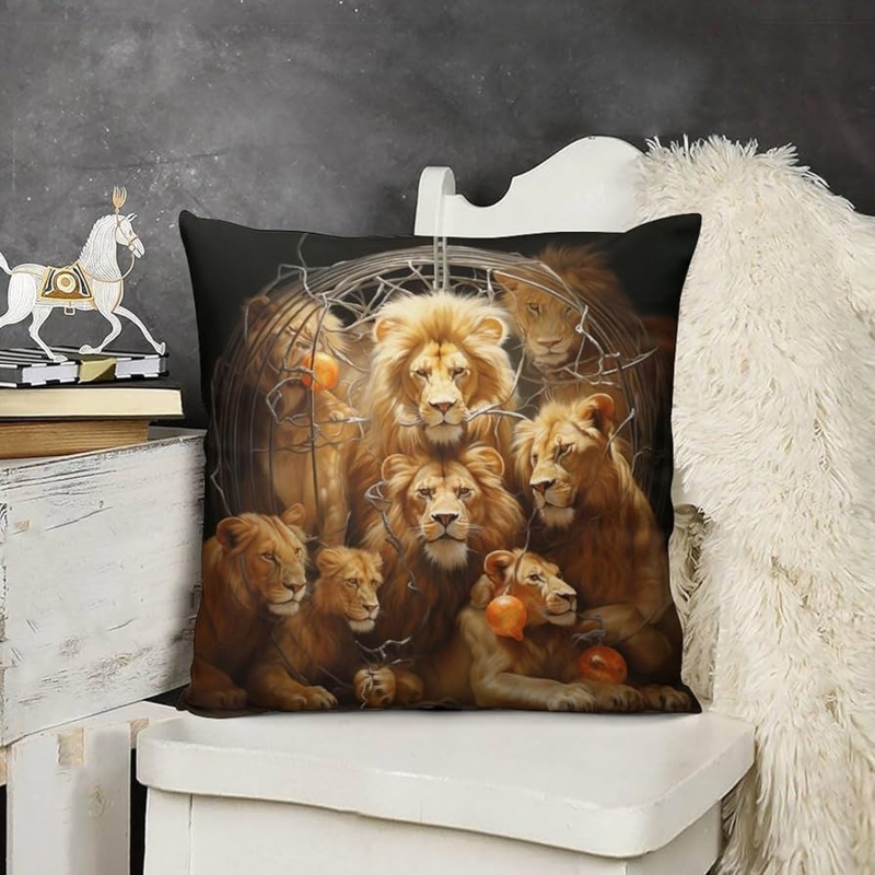 Photorealistic Wildlife Home Accessories Lion Cage Throw Pillow