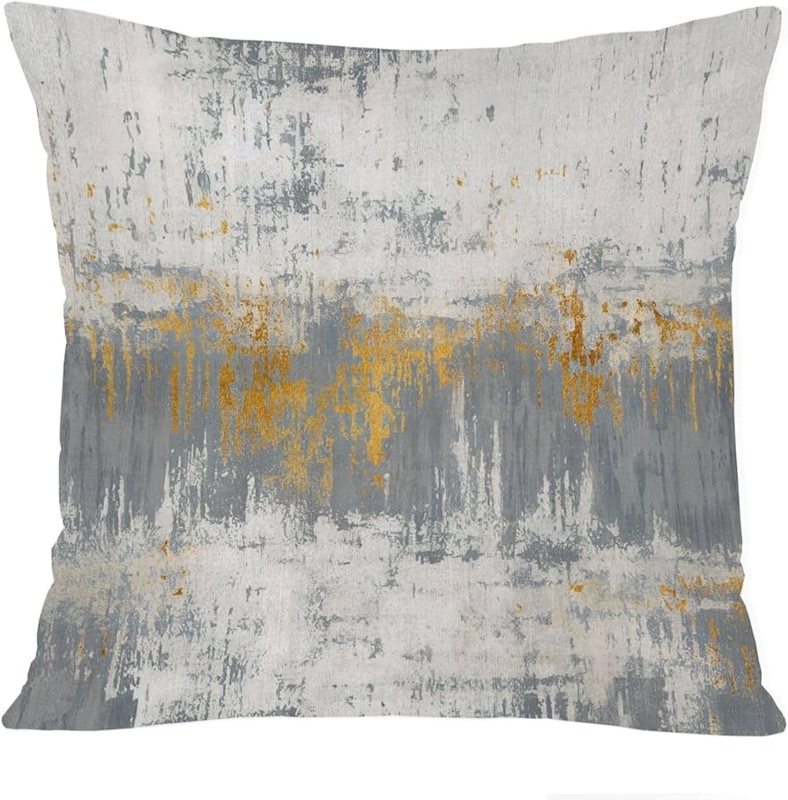 Pillow Cover: Abstract Brushstroke Pattern Gray Metallic Gold Artistic