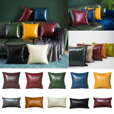 Pillow Cover: Camel Faux Leather, Half Quilted Design, Industrial Decor