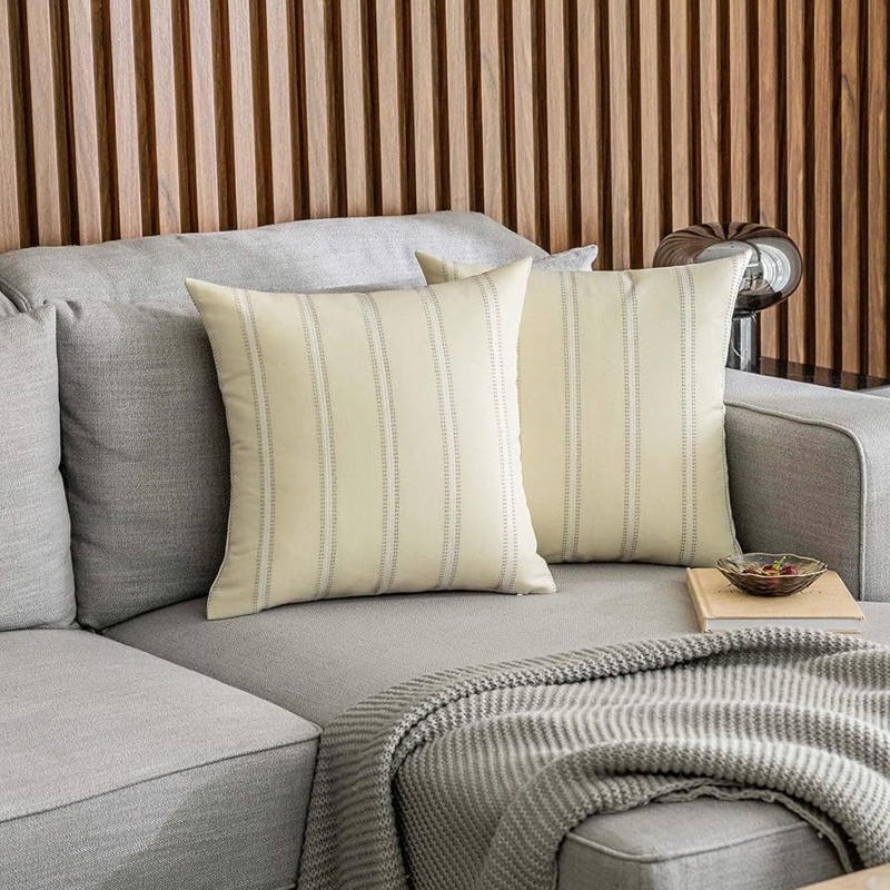 Pillow Cover: Coarse Weave Cream Vertical Stripes Modern Farmhouse