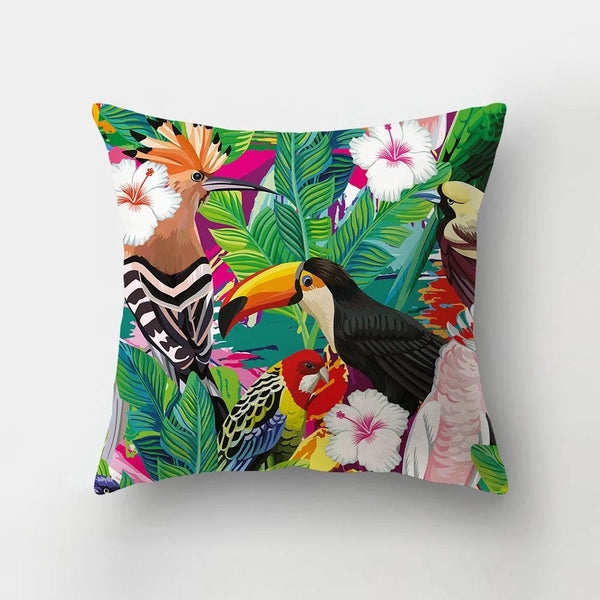 Pillow Cover Leopard Motif Dark Green Ground Maximalist Botanicals