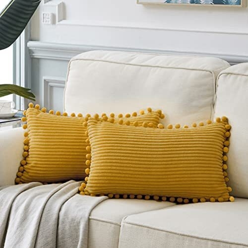 Pillow Covers, Textured Woven Fabric, Lumbar, Set of 2, Transitional