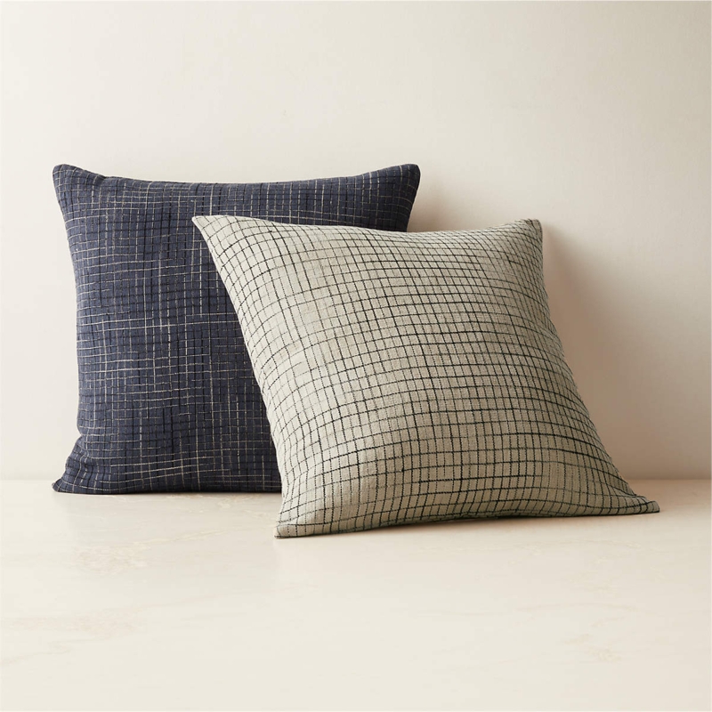 Pillow Grouping Tonal Navy Pairing Cream Linen Like Mixed Textures