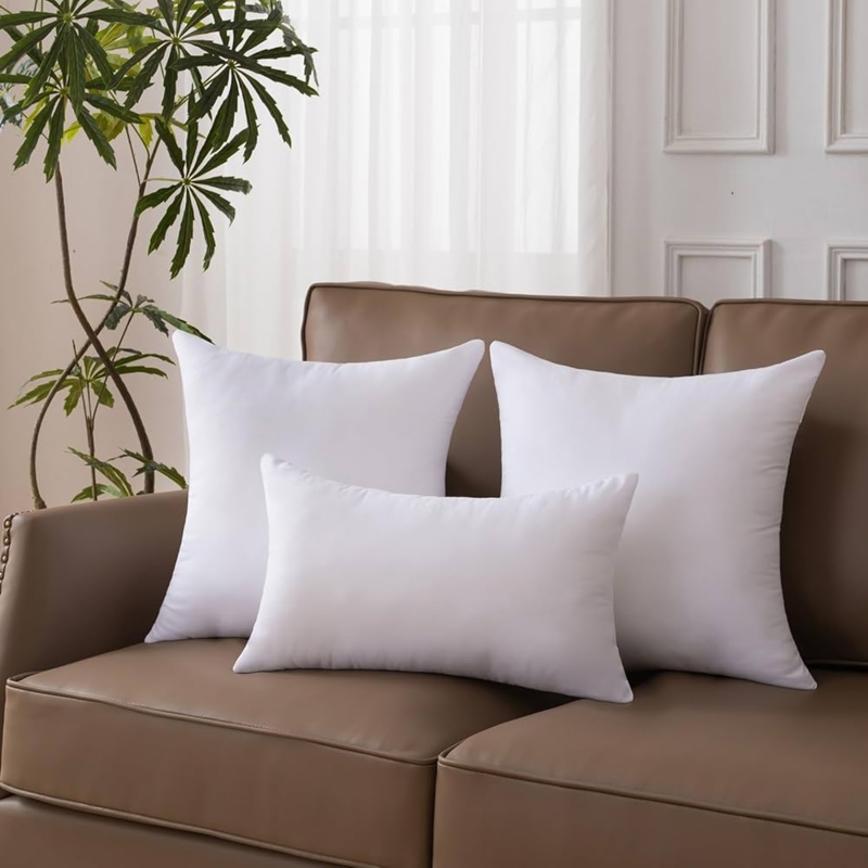 Pillow Insert Pair, White Rectangular Piped Edges Lumbar Support
