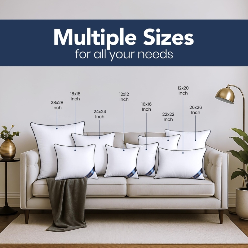 Pillow Inserts, 4-Pack Piped Edges Overstuffed White Cushion Fillers