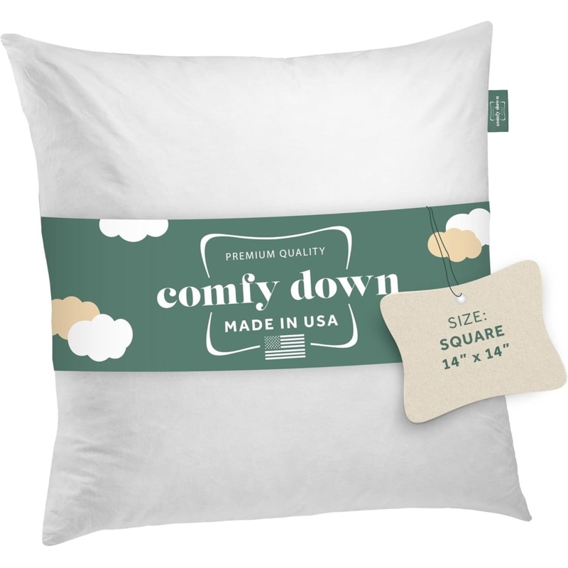 Pillow Inserts Feather Down Fill Plump Square White Cotton Cover