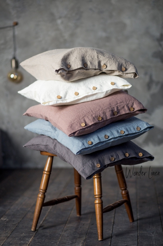 Pillowcase with Button Closure and Stonewashed Linen-Like Texture