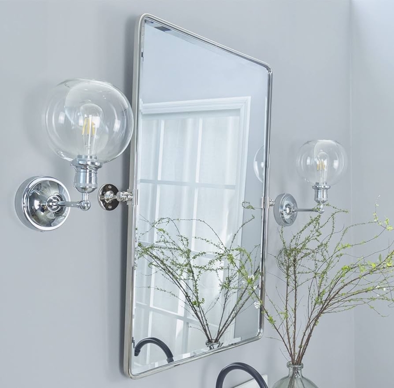 Pivot Vanity Mirror Polished Chrome Beveled Edges Rounded Corners