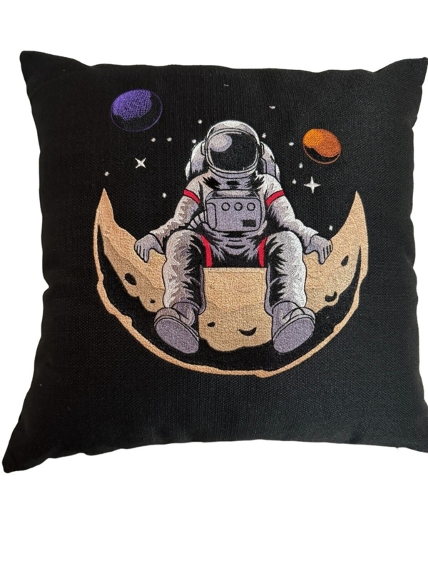 Playful Throw Pillow with Detailed Astronaut Embroidery for Kids Decor.
