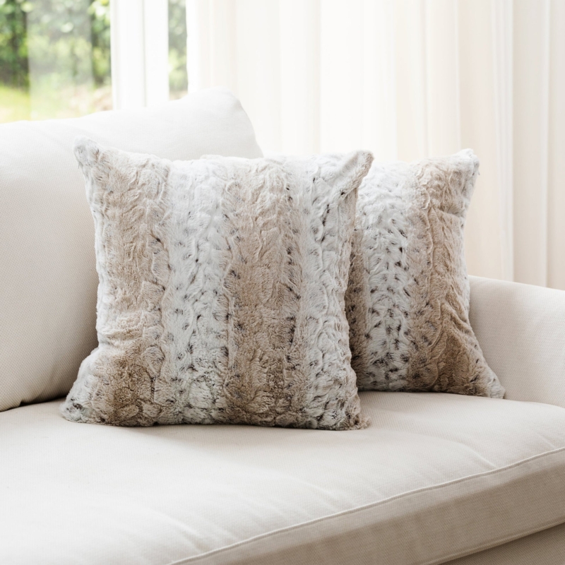 Plush Animal Print Cushions, Gray Embossed Faux Fur