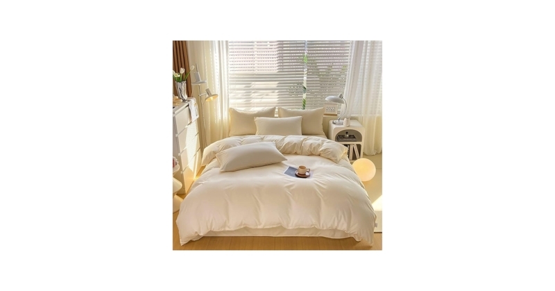 Plush Comforter Set Cream Breathable Minimalist Scandinavian Style