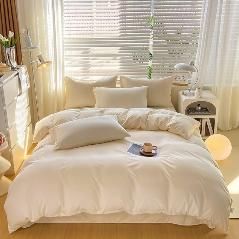 Plush Comforter Set Monochromatic Ivory Minimalist Bedroom Sanctuary