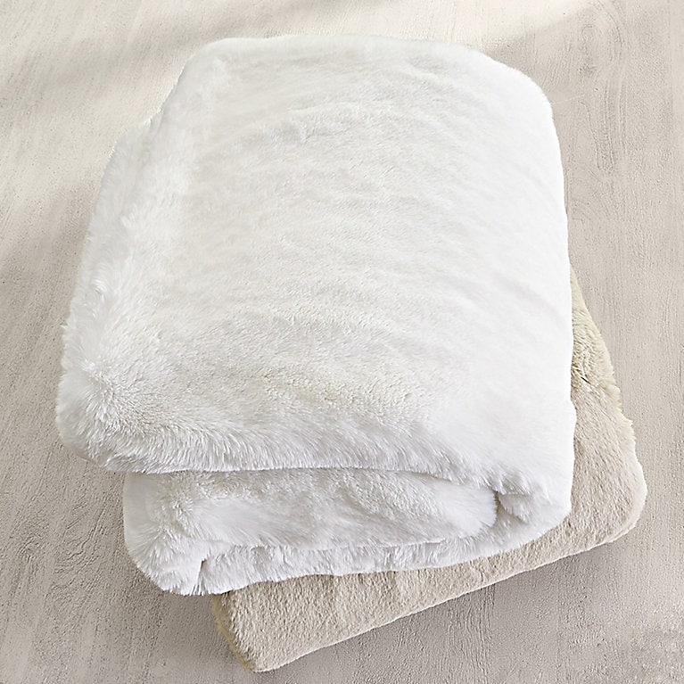 Plush Faux Fur Throw Blanket, Ivory with Velour Backing, Luxurious (65 chars)