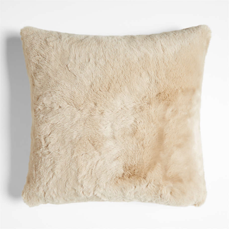 Plush Faux Fur Throw Pillow, Ginger Beige High Pile