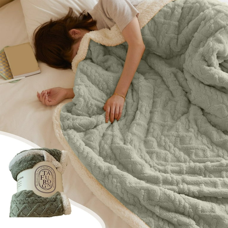 Plush Fleece Throw Blanket White with 3D Embossed Citrus Pattern