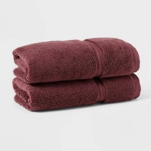 Plush Hand Towel Pair in Solid Dark Mauve Terry Texture