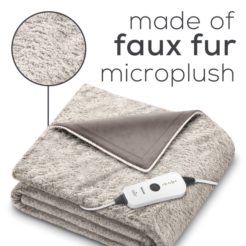 Plush Heated Throw, Charcoal Grey Shaggy Faux Fur, Digital Control.
