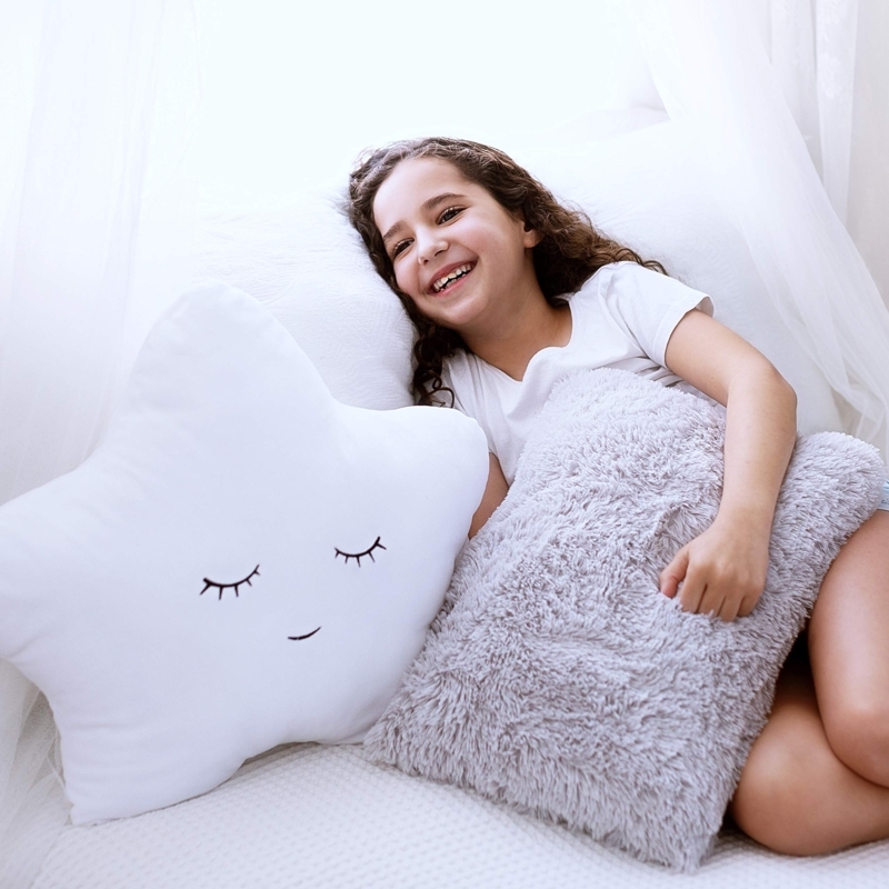 Plush Star and Shaggy Grey Fur Throw Pillow Set