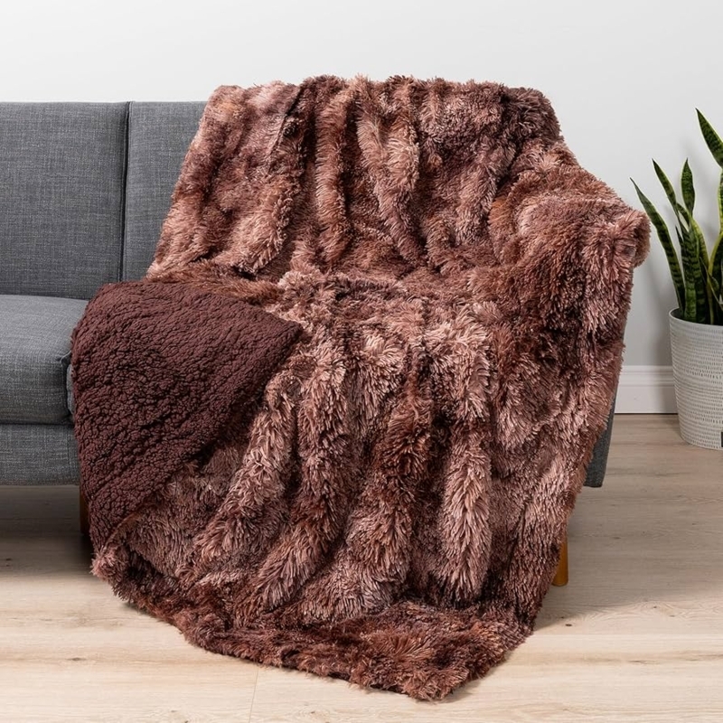 Plush Throw Blanket Chocolate Tie Dye Faux Fur Shaggy Boho