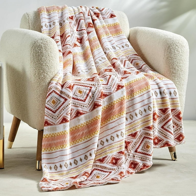 Plush Throw Blanket Gray and White Stylized Floral Geometric Print