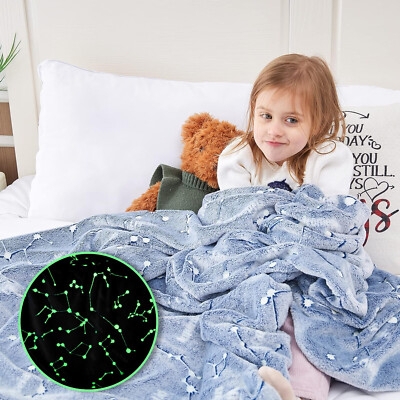 Plush Throw Blanket Gray Glow In The Dark Celestial Moon Star