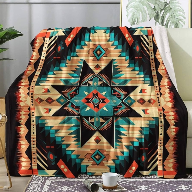 Plush Throw Blanket in High-Contrast Monochrome Aztec Pattern