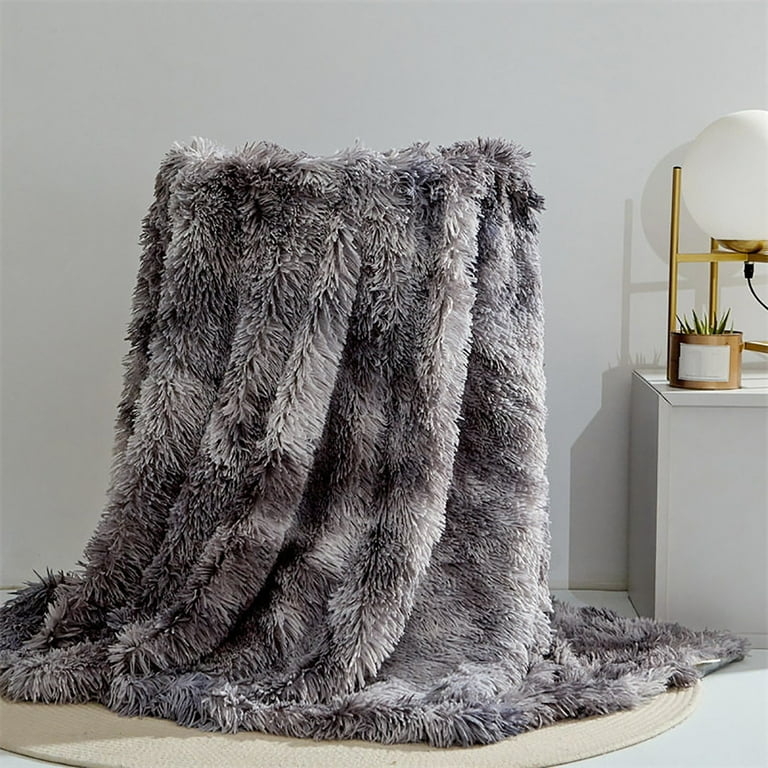 Plush Throw Blanket Navy Blue Faux Fur Shaggy High Pile