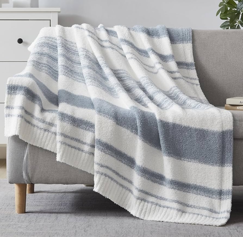 Plush Throw Blanket Shaggy Embossed Stripes, Textured Plush Sofa Accent