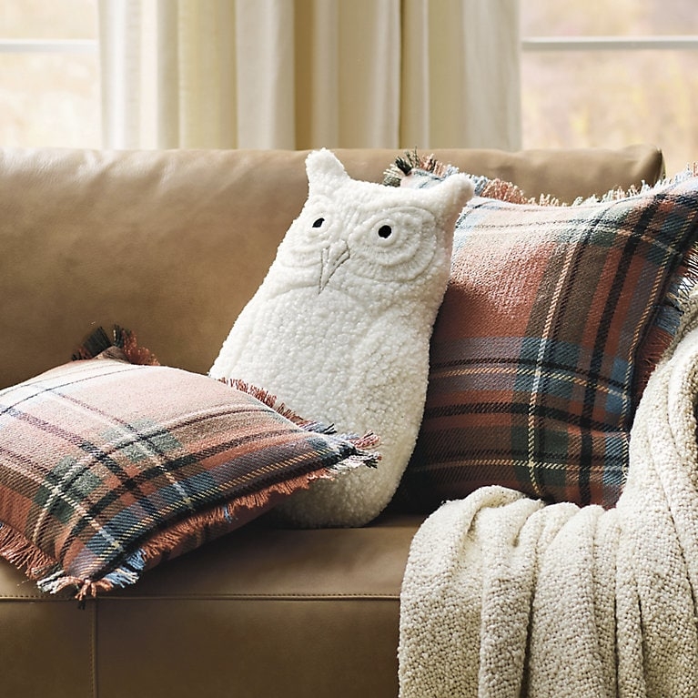 Pumpkin Embroidered Throw Pillows with Tactile Boucle Texture