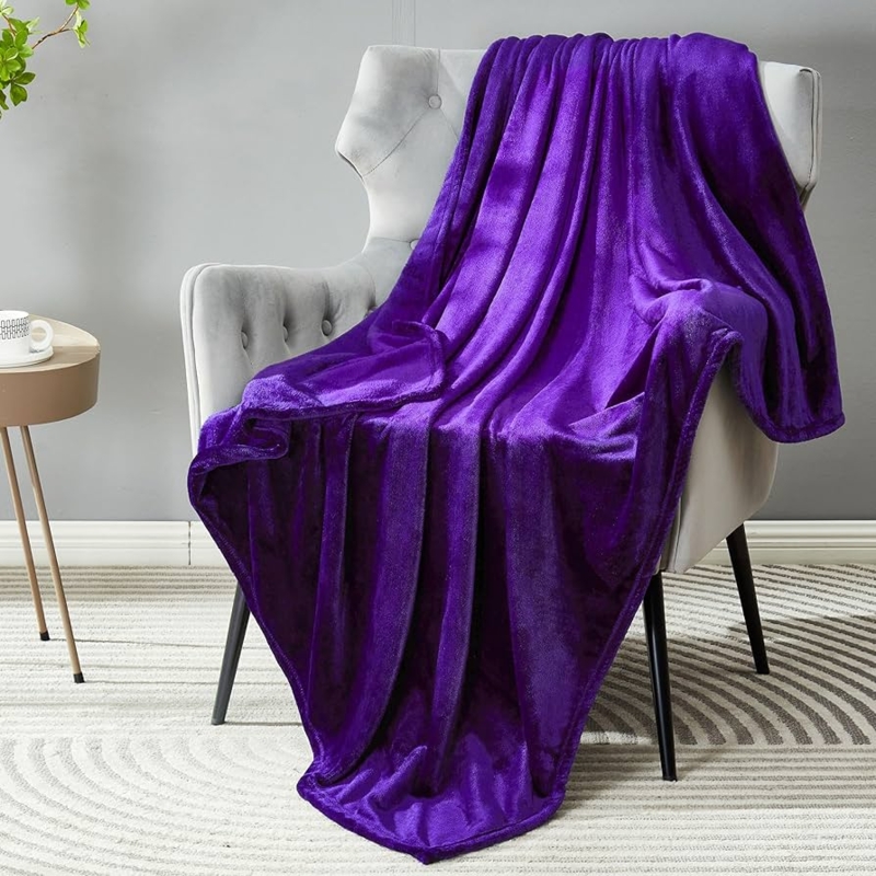 Purple Shaggy Fleece Throw Blanket with High Pile Texture